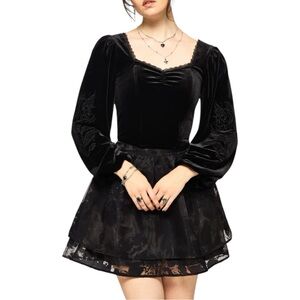 Nelle Velour Embroidered Puff Sleeve Corset Top in Black size 16 NWT Sweetheart